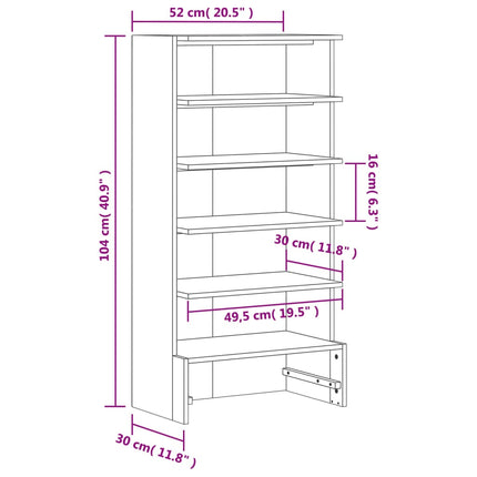 Skohylla vaxad brun 52x30x104 cm massiv furu