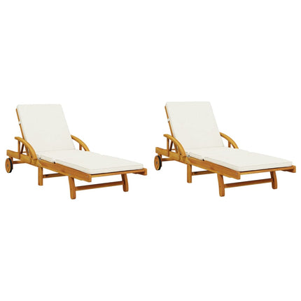 Solstolar 2 st med kuddar 200x68x83 cm massivt akaciaträ
