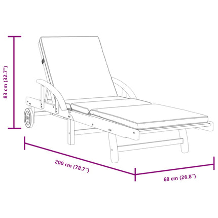 Solstolar 2 st med kuddar 200x68x83 cm massivt akaciaträ