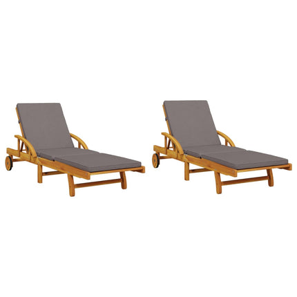 Solstolar 2 st med kuddar 200x68x83 cm massivt akaciaträ