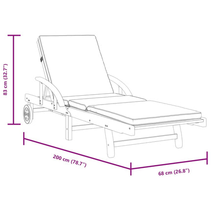 Solstolar 2 st med kuddar 200x68x83 cm massivt akaciaträ