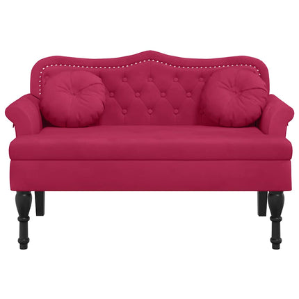 Bänk med kuddar vinröd 120,5x65x75 cm sammet
