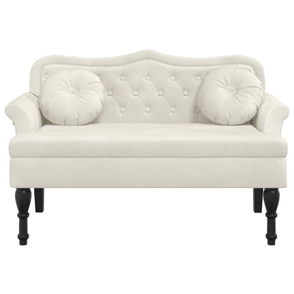 Bänk med kuddar gräddvit 120,5x65x75 cm sammet