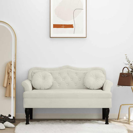 Bänk med kuddar gräddvit 120,5x65x75 cm sammet