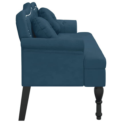 Bänk med kuddar blå 120,5x65x75 cm sammet
