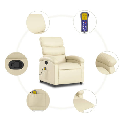 Massagefåtölj gräddvit konstläder
