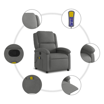Massagefåtölj mörkgrå tyg