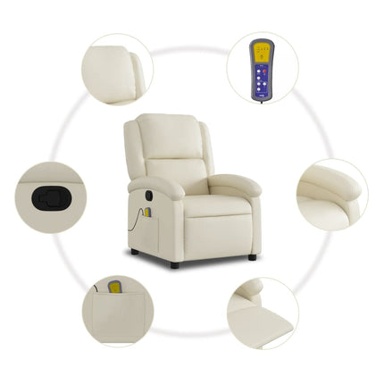 Massagefåtölj gräddvit konstläder
