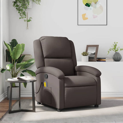Massagefåtölj mörkbrunt äkta läder