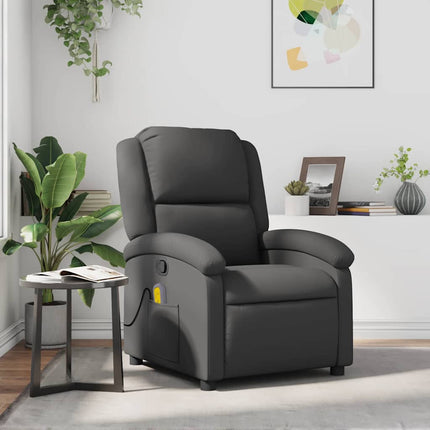 Massagefåtölj grå äkta läder