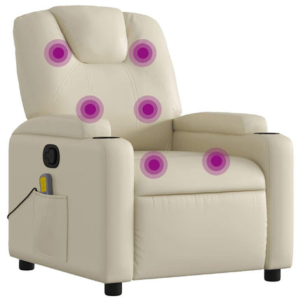 Massagefåtölj gräddvit konstläder