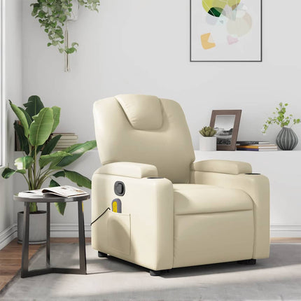 Massagefåtölj gräddvit konstläder