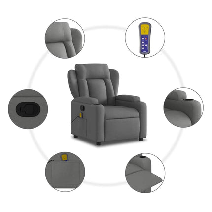 Massagefåtölj mörkgrå tyg