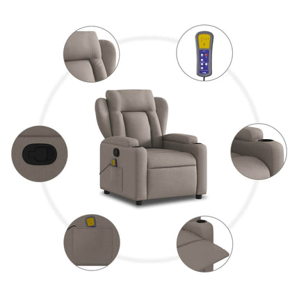 Massagefåtölj taupe tyg