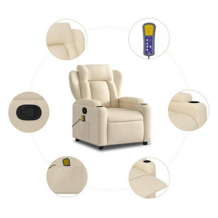 Massagefåtölj gräddvit tyg
