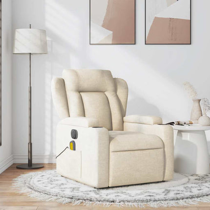Massagefåtölj gräddvit tyg
