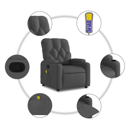 Massagefåtölj mörkgrå tyg