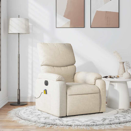 Massagefåtölj gräddvit tyg