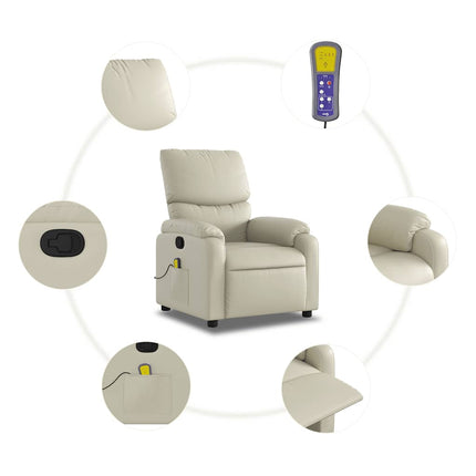 Massagefåtölj gräddvit konstläder