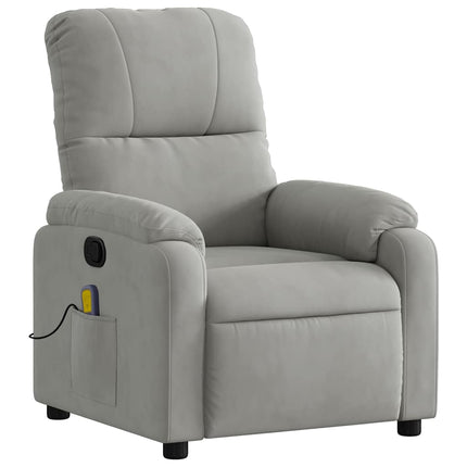 Massagefåtölj ljusgrå mikrofibertyg