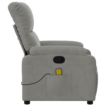 Massagefåtölj ljusgrå mikrofibertyg