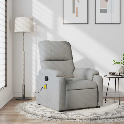 Massagefåtölj ljusgrå mikrofibertyg