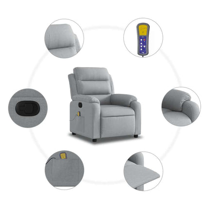Massagefåtölj ljusgrå tyg