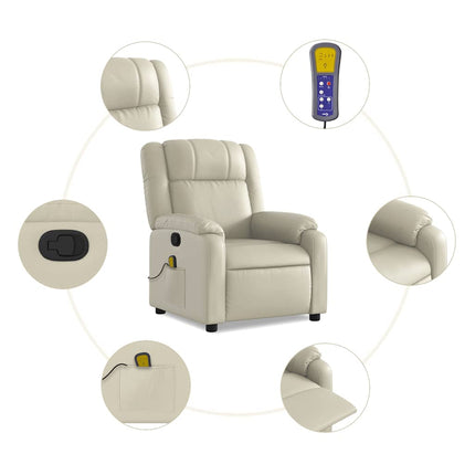 Massagefåtölj gräddvit konstläder