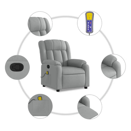 Massagefåtölj ljusgrå tyg
