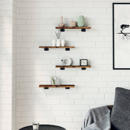Vägghyllor 4 st rökfärgad ek 40x10x1,5 cm konstruerat trä