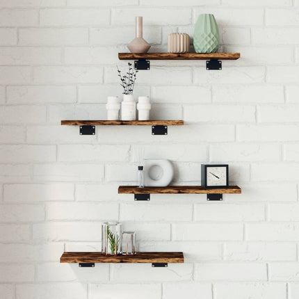 Vägghyllor 4 st rökfärgad ek 40x10x1,5 cm konstruerat trä