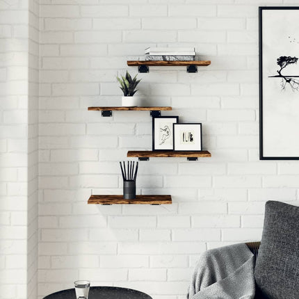 Vägghyllor 4 st rökfärgad ek 40x20x1,5 cm konstruerat trä