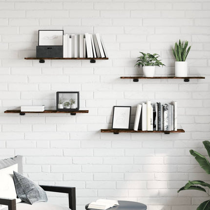 Vägghyllor 4 st rökfärgad ek 80x20x1,5 cm konstruerat trä
