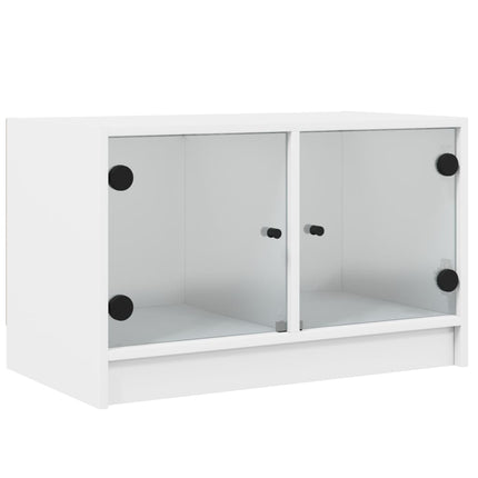 Tv-bänk med glasdörrar vit 68x37x42 cm