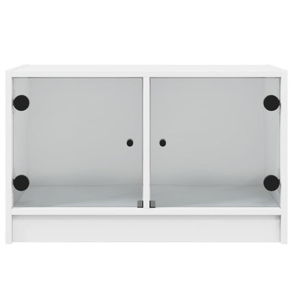 Tv-bänk med glasdörrar vit 68x37x42 cm
