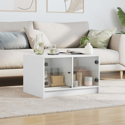 Soffbord med glasdörrar vit 68x50x42 cm