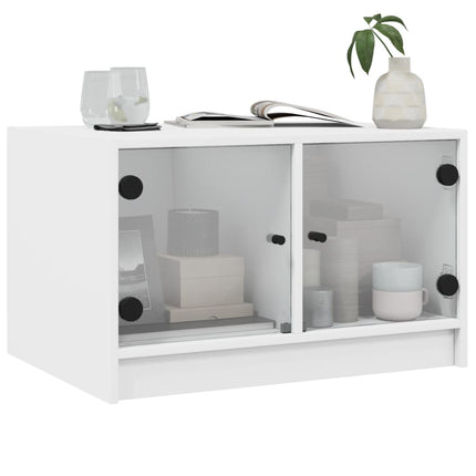 Soffbord med glasdörrar vit 68x50x42 cm