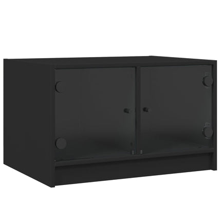 Soffbord med glasdörrar svart 68x50x42 cm