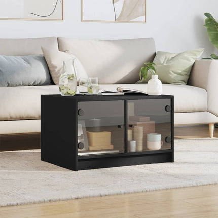 Soffbord med glasdörrar svart 68x50x42 cm
