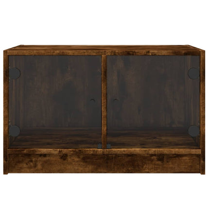Soffbord med glasdörrar rökfärgad ek 68x50x42 cm