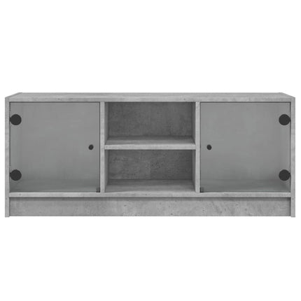 Tv-bänk med glasdörrar betonggrå 102x37x42 cm