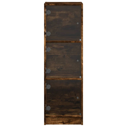 Högskåp med glasdörrar rökfärgad ek 35x37x109 cm