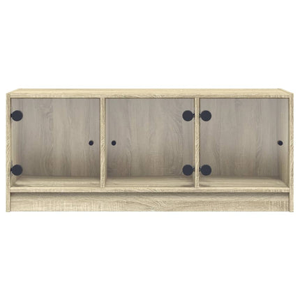 Tv-bänk med glasdörrar sonoma-ek 102x37x42 cm
