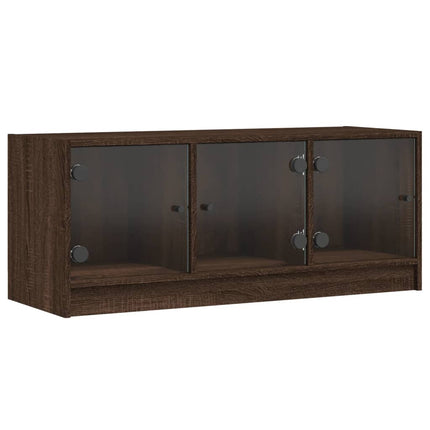Tv-bänk med glasdörrar brun ek 102x37x42 cm