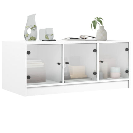 Soffbord med glasdörrar vit 102x50x42 cm