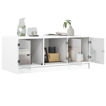 Soffbord med glasdörrar vit 102x50x42 cm