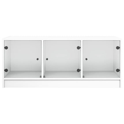 Soffbord med glasdörrar vit 102x50x42 cm