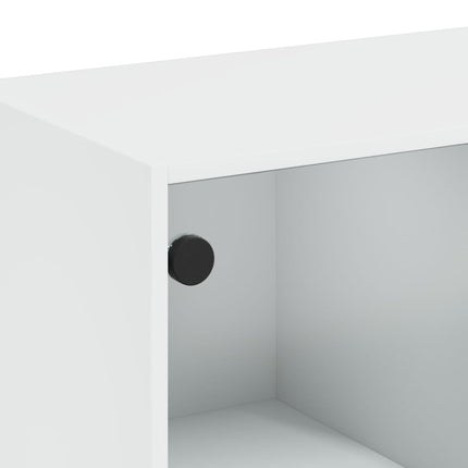 Soffbord med glasdörrar vit 102x50x42 cm