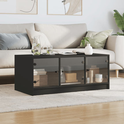 Soffbord med glasdörrar svart 102x50x42 cm