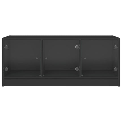 Soffbord med glasdörrar svart 102x50x42 cm